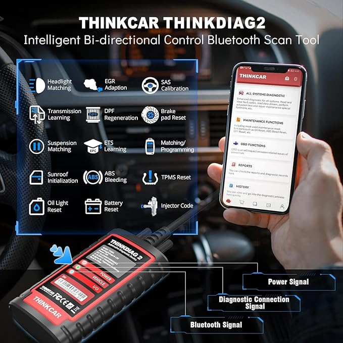 Thinkdiag2 All System Bidirectional OBD2 Diagnostic Scanner for iOS & Android, Bluetooth Scan Tool with CAN-FD Protocol,