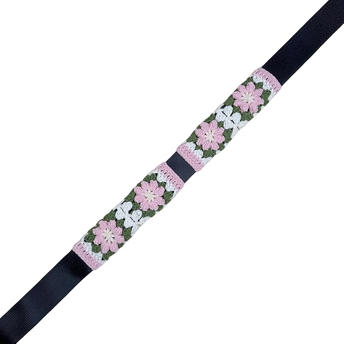 Handmade Crochet Pink and Green Cute Flower Steering Wheel Covers Universal 14-15 inch for Women and Men,New Car Gift,Handmade Gift,Gift for her