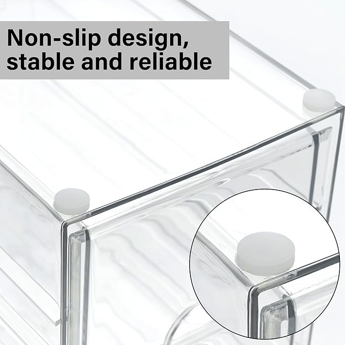Prsildan Acrylic Drawer Makeup Organizer with 10 Drawers, Set of 2 Office Desk Organizers Accessories, Clear Stackable Storag