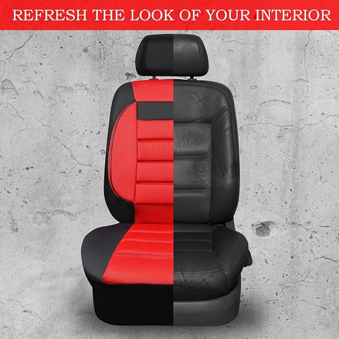 CAR PASS Leather 3D Foam Back Support Car Seat Covers Full Set Air Mesh Automotive Seat Covers, All Season Car Seat Cover Fit