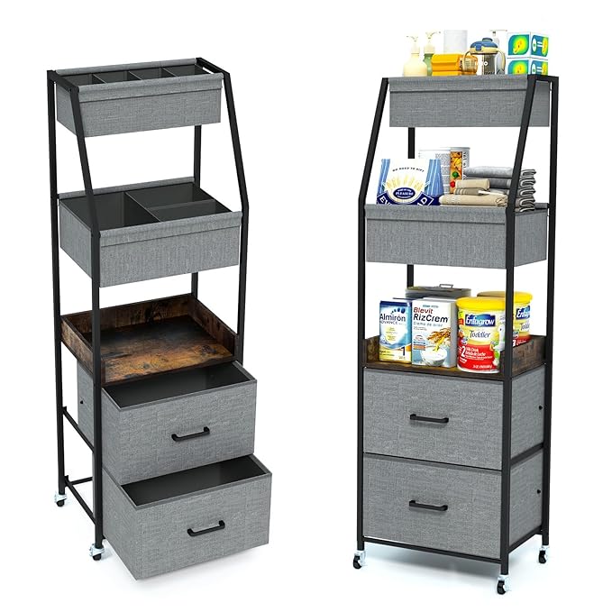 Baby Diaper Caddy Organizer and Storage - 5 Tier Rolling Cart with Dividers and Drawers, Mobile Utility Cart with Wheels for 
