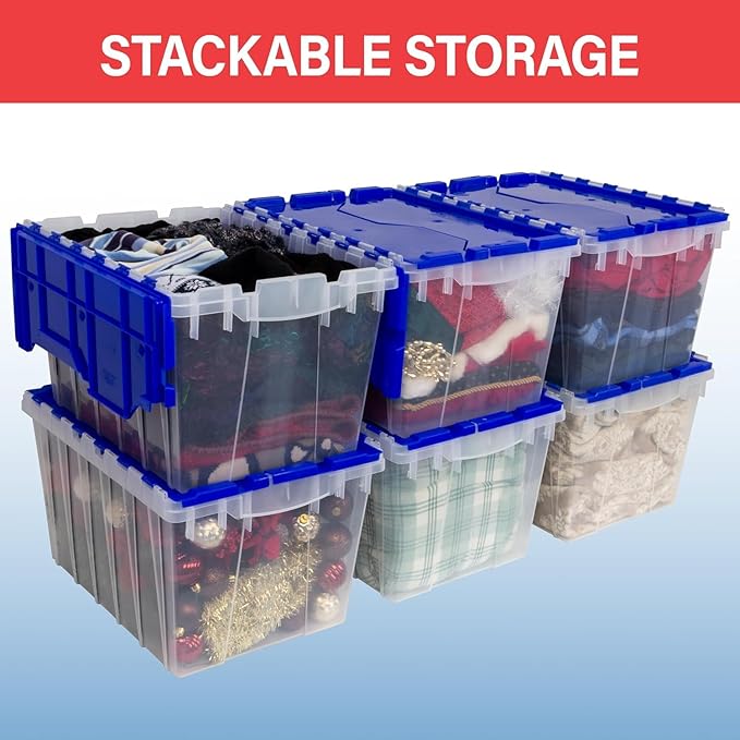 Akro-Mils KeepBox 12 Gallon Storage Container, Nesting and Stackable Plastic Storage Box with Lid Attached, Clear Tote for Ga