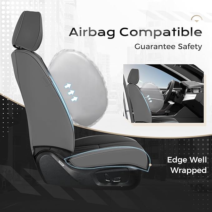 Coverado Car Seat Covers Front Seats, Seat Covers for Cars, Car Seat Protector, 2-Pack Car Seat Cushion Nappa Leather, Waterp
