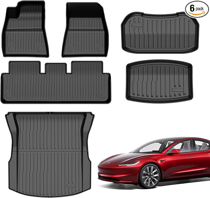 SEALIGHT TPE Car Mats for Tesla Model 3 Highland 2024 2025, All Weather Protection Floor Mats for Tesla Model 3 New Version 2024 2025, Full Set Floor Liners, 6pcs