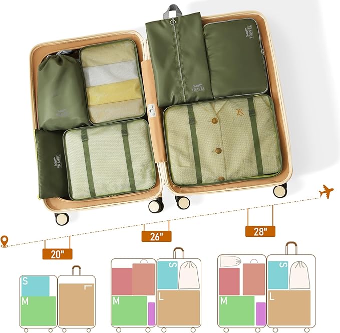 Packing Cubes for Travel - 8 Set Luggage Organizer Bags for Family, Mesh Breathable Packing Cubes for Suitcases Durable Trave
