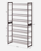 SONGMICS Shoe Rack, 8-Tier Shoe Organizer, Metal Rack for Garage, Set of 2, 4-Tier Stackable Shelf, with Adjustable Flat or A