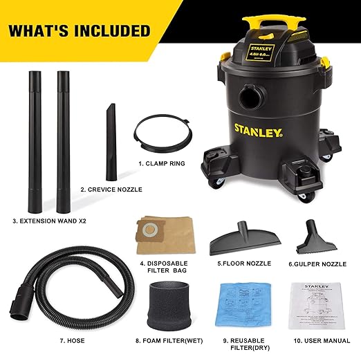Stanley - SL18116P Wet/Dry Vacuum, 6 Gallon, 4 Horsepower Black