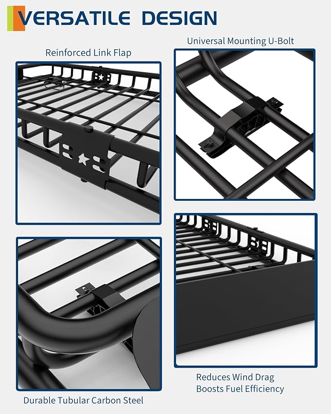 GarveeLife 46 in x 36 in Universal Roof Rack Carrier Basket, 200 LBS Capacity Rooftop Cargo Rack, Car Top Luggage Holder Basket Heavy Duty for SUVs, Trucks, Vehicles