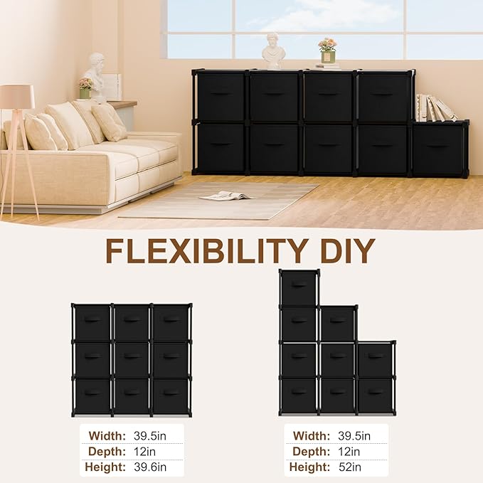 9 Cube Storage Organizer with Shelf Back to School Boxes 11 Inch Toy Storage Bins Closet Organizers Drawers Fabric Dresser fo