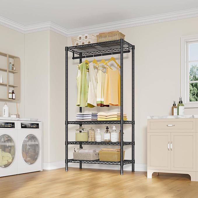 VIPEK V1 Medium Portable Garment Racks 440lbs Load Capacity, Heavy Duty Clothes Rack with 4 Tiers Adjustable Shelves & Hangin