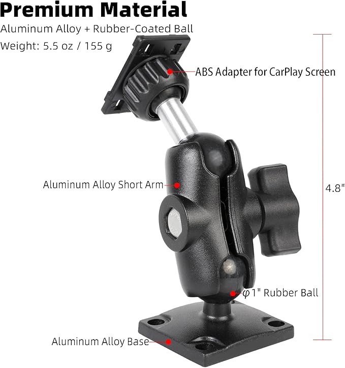 Dashboard Mount for CarPlay Screen - Dual 360° Rotation, Adjustable Angles, Compatible with in-Car Monitors CarPlay Mount