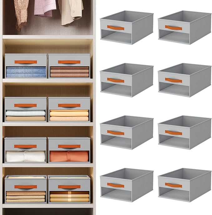 Homsorout Drawer Organizers and Storage - 8 Pack Foldable Pants Organizer with Clear Window & Handles, Fabric Closet Organize