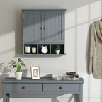 ChooChoo Bathroom Cabinet Wall Mounted 2-Door with 3 Open Shelves, Wooden Medicine Cabinets with Adjustable Shelf, Space Save