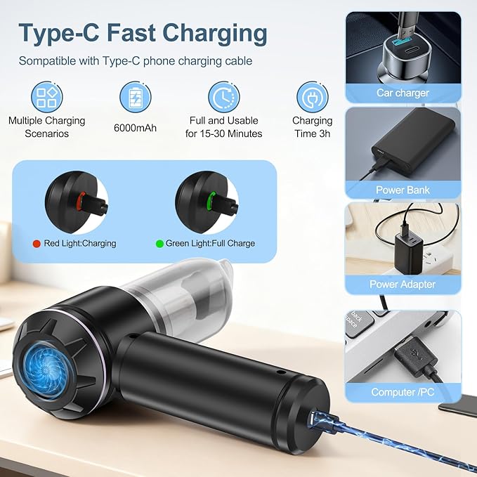 Portable Handheld car Vacuum Cleaner, 16000PA Vacuum Suction, Equipped with Two high-Efficiency Filters, Used for Cleaning ca