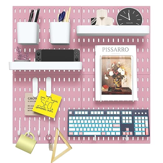 Pegboard Combination Kit, 4 Peg Boards Pink Pegboard for Walls, Office Wall Organizer, Gaming Room Wall, Nursery Storage, 22"