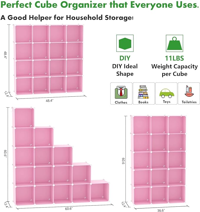 C&AHOME Cube Storage Organizer, 16-Cube Shelves Units, Plastic Storage Cubes, DIY Closet Organizer, Modular Closet Storage Sh