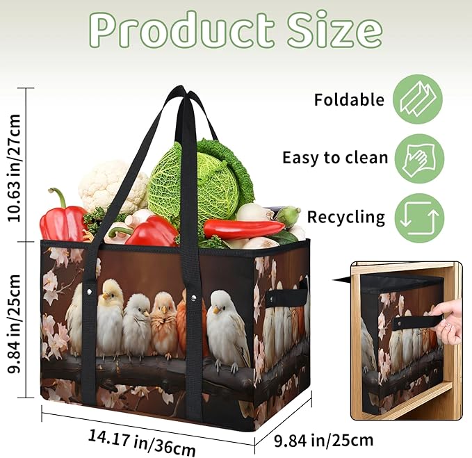 Reusable Grocery Bags Heavy Duty Shopping Bags Foldable Large Tote Bags with Long Handles & Hard Bottom