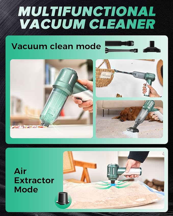 Saker Foldable Handheld Car Vacuum Cleaner Portable Cordless, 17000PA High Power Mini Vacuum Cleaner and Air Duster with Brus