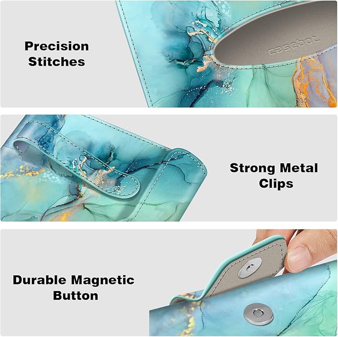 CaseBot Visor Tissue Holder - Sun Visor Napkin & Mask Holder, PU Leather Backseat Tissue Box for Truck & SUV, Emerald Marble
