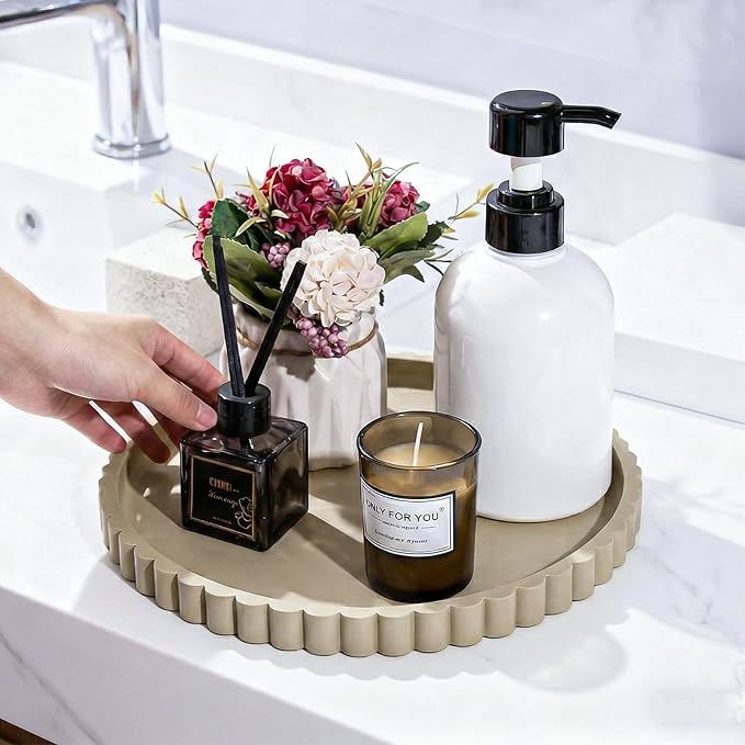 HighHerz Silicone Bathroom Countertop and Vanity Tray, Round Silicone Bathroom Tray, Modern Bathroom Decor, Coffee Table Deco