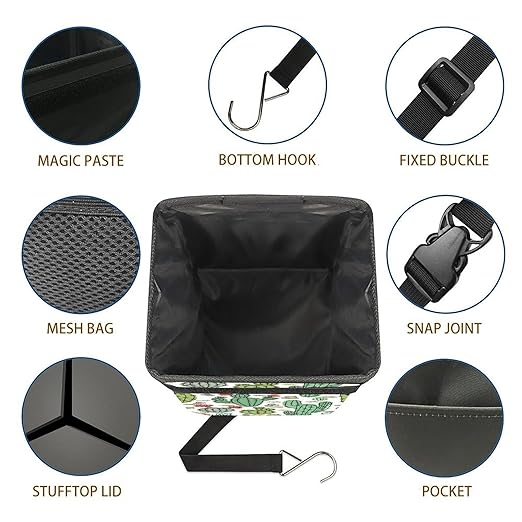 Cactus Car Trash Can with Lid Collapsible Reusable Waterproof Car Garage Bag,Automotive Garbage Can,Car Accessories Interior Car Organizer