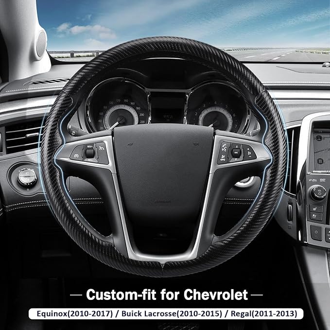 Steering Wheel Cover for Chevy Equinox 2010-2017/ GMC Terrain 2010-2017/ Buick Lacrosse 2010-2015/ Regal 2011-2013 Steering Wheel Accessories for Chevrolet (Matte Black)