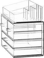 ZHIAI Stackable Storage Drawers, Acrylic Bathroom Counter Organizer Clear Makeup Organizers for Vanity, Kitchen Cabinets, Bat