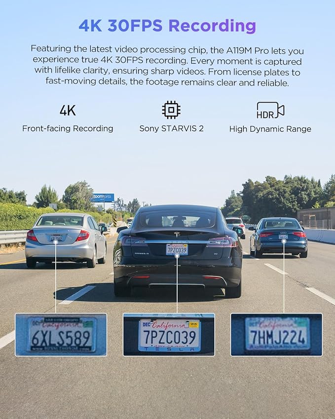 VIOFO A119M Pro 4K HDR MINI Dash Cam, STARVIS 2 IMX678 Sensor, Front Dash Camera for Cars, Wi-Fi 6, Quad-Mode GPS, Voice Cont
