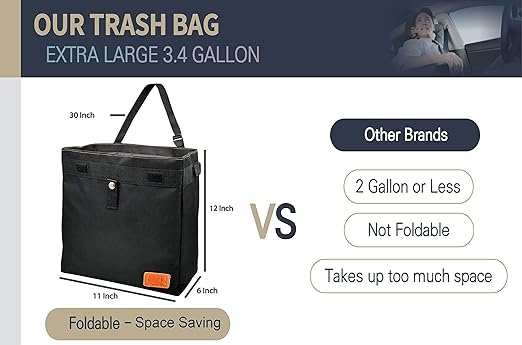 Car Trash Can Hanging for Headrest, Extra Large Waterproof Auto Garbage Bag Organizer, Collapsible Vehicle Waste Bin (Navy Blue)