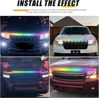 DREAMIZER 71" 12V RGB Car LED Lights Exterior Flexible Hood Light Strip,IP68 Waterproof Dynamic Car LED Strip Light with Turn Signal for Cars Truck SUV,APP Control