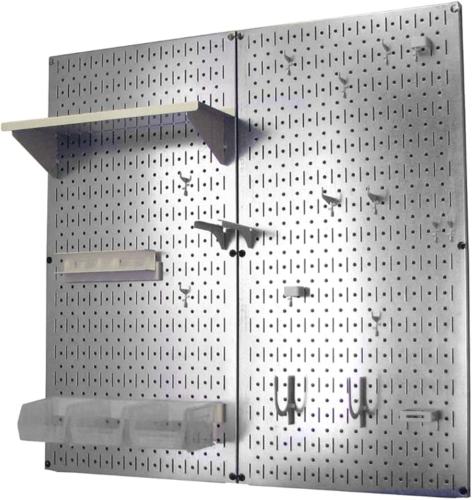 Wall Control Metal Pegboard Organizer Utility Tool Storage and Garage Pegboard Organizer Kit with Metallic Tool Board and Whi