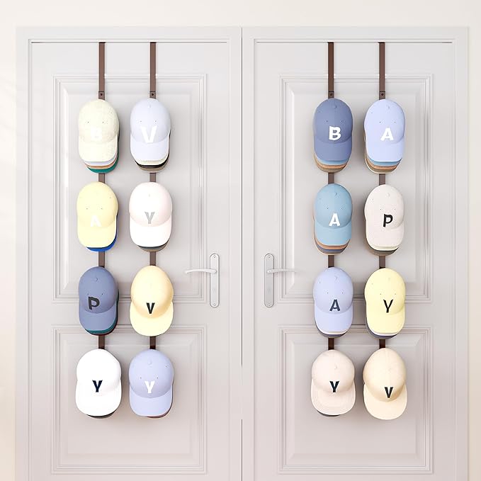 SWTYMIKI Over Door Hat Organizer - 4 Packs Metal Hanging Hat Rack with 16 Hooks Design, Baseball Cap Hanger Organizer Storage