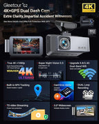 Dash Cam Front and Rear, 4K HDR Dash Camera for Cars, 3" IPS Screen Dash Cam Built-in GPS with 5.8G WiFi UHD Night Vision Fre