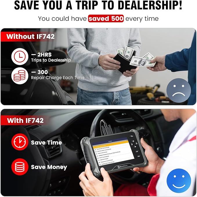 2026 BOSSCOMM IF742 OBD2 Scanner, ABS/SRS/Transmission/Check Engine Code Reader Scan Tool with 6 Resets, ABS