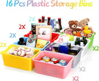 WUWEOT 16 Pack Cubby Bins Classroom Toys Bins, Plastic Books Storage Bins, Easy-to-Grip Stackable Crafts Organizer for Classr