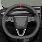 MEWANT Hand Stitched Matte Carbon PU Leather Steering Wheel Cover Wrap for Tesla Model 3 Highland 2023 2024 2025 Steering Wheel Accessories Real Leather
