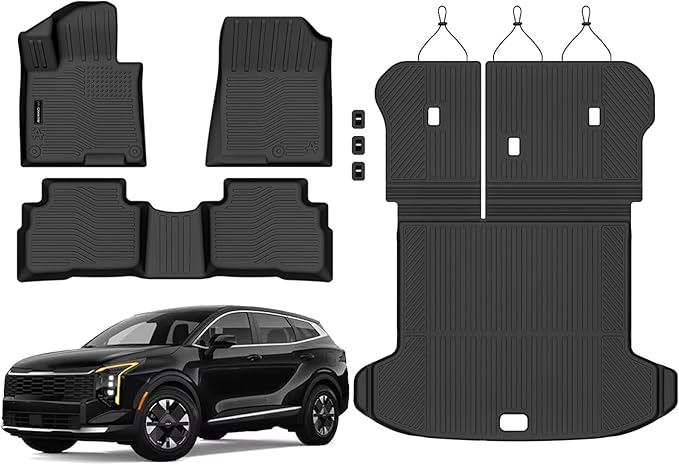Auxko All Weather Floor Mats Cargo Mat with Backrest Mat for 2026-2023 Kia Sportage Hybrid Only All Season TPE Accessories Odorless Anti-Slip Floor Liners Trunk Tray with Back Seat Protector