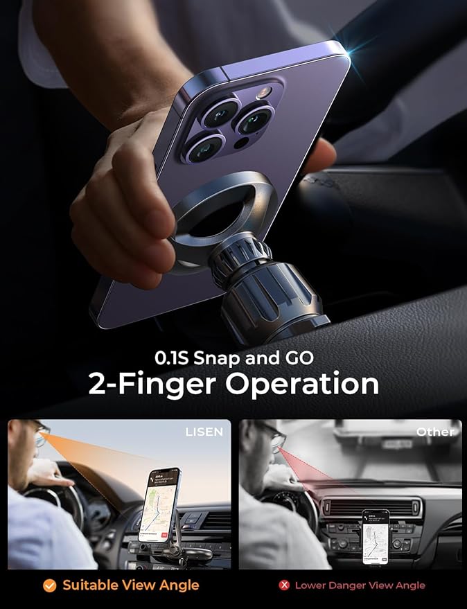 LISEN for MagSafe CD Phone Holder for Car Mount [Angle Adjustable] Magnetic Phone Holder for iPhone Magsafe Car Mount CD Slot Hands Free CD Player Phone Mount for iPhone 15 Pro Max Plus Galaxy Kits