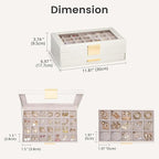 Lolalet Earring Storage Box Case with Glass Top, Large Earring Jewelry Holder Organizer Display with Drawer and Grid, Gifts f