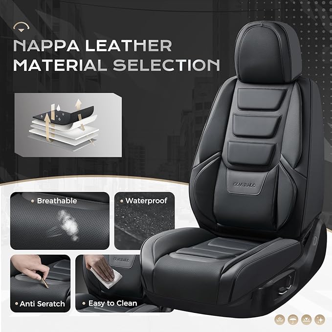 Coverado Car Seat Covers Full Set, Seat Covers for Cars, Front Seat Covers and Back Seat Cover Waterproof Leather Automotive 