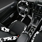 CAR-PASS Cow Print Car Accessories Sets Faux Leather Car Seat Covers & Cow Car Mats & Cow Steering Wheel Cover Seat Belt Pads