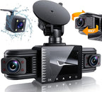 iiwey T1-pro Dash Cam Front and Rear Inside 3 Channel 1080P, Adjustable Lens Dash Camera for Cars with 8 IR Lamps Night Visio