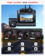 4K 3-Channel Dash Cam Front and Rear with Cabin, STARVIS 2 Sensor, Dash Camera for Cars with WiFi 6, G-Sensor, Loop Recording