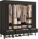 Portable Closet,Garment Rack,Heavy Duty Clothes Rack with Cover,Wardrobe Closet with 3 Hanging Rods, 6 Storage Shelves and 4 