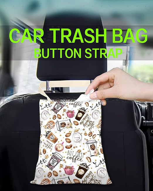 Car Trash Can, Durable Hanging Car Trash Garbage Bag, Cute Automotive Garbage Cans Organizer, Cute Cartoon Coffee