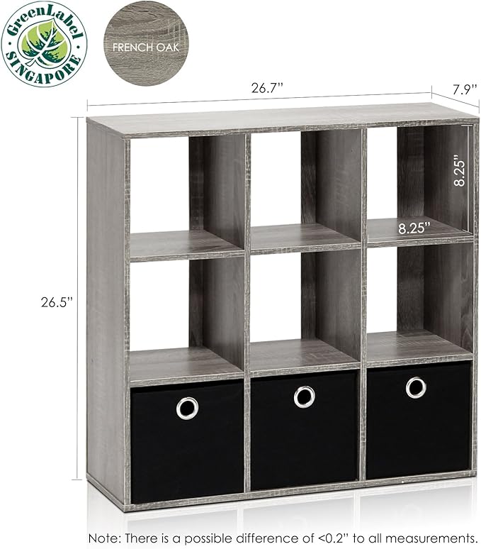 Furinno Simplistic 9-Cube Organizer with Bins, Small Size (Assembled unit dimensions : 7.9"D x 26.5"W x 26.7"H inches), Frenc