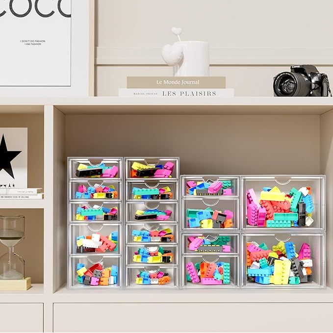 ARSTPEOE Makeup Acrylic Organizer with 17 Drawers(4 Sets), Desk Organizers and Accessories, Clear Makeup Organizer, Dustproof