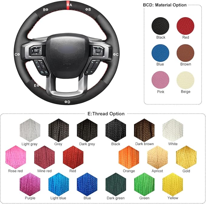 MEWANT Hand Stitch Black Genuine Leather Suede Steering Wheel Cover for Ford F-150 F-250 F-350 F-450 F-550 F-600 F-650