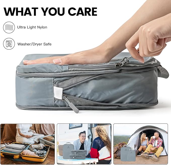 PFEYRPK Lightweight Compression Packing Cubes for Suitcases, Compressible Expandable Travel Packing Organizer with Clear Toil