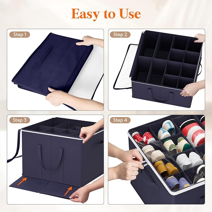 Lifewit 6 Pack Shoe Storage Organizer for Closet, Large Shoe Box Storage Containers with Clear Cover, Foldable Storage Bins F